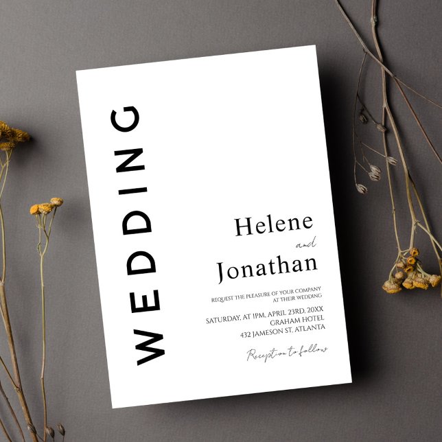 Klassische Minimalistische Schwarz-Weiß-Hochzeit Einladung (Classic Black And White Minimalist Elegant Wedding Invitation)