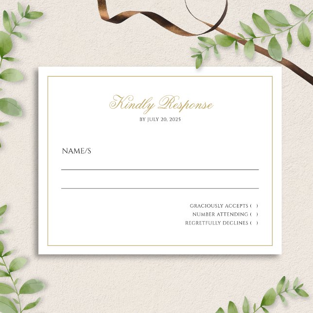 Klassische Minimalistische Script Black and Gold W RSVP Karte (Von Creator hochgeladen)
