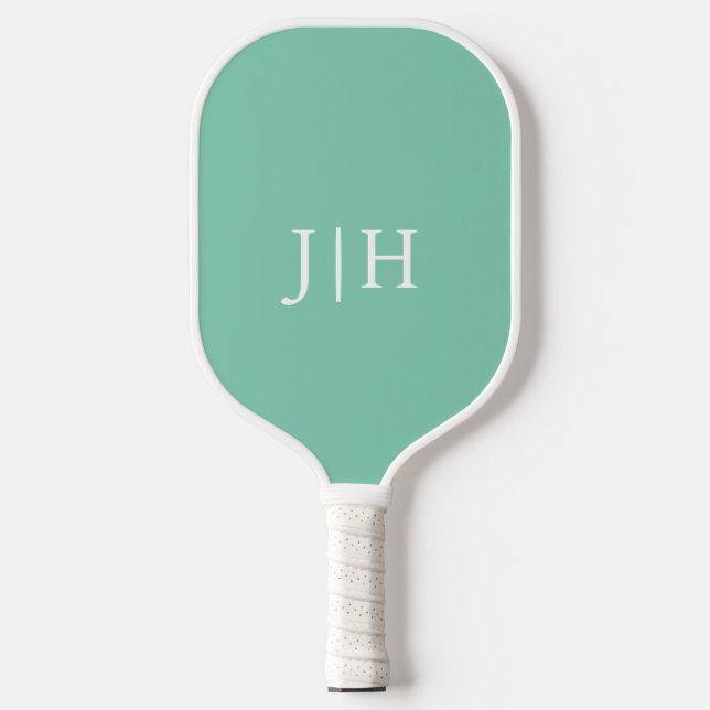 Klassische Minze/Weißes Monogramm Minimalistisch Pickleball Schläger (Vorderseite)