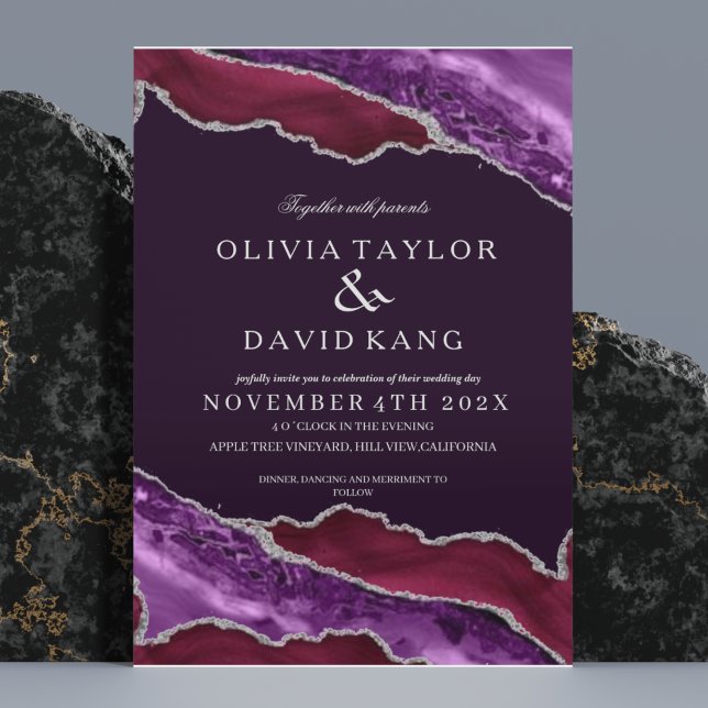 Klassische moderne Burgund & Lila Silberhochzeit Einladung (Von Creator hochgeladen)