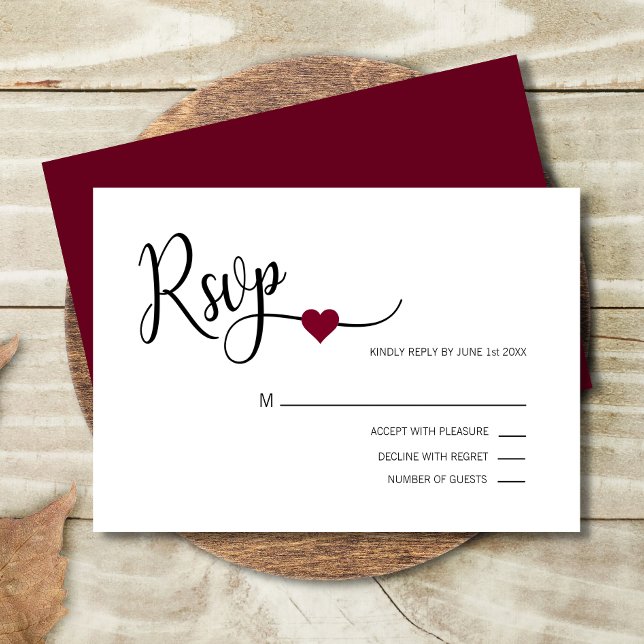 Klassische moderne BURGUNDY & White UAWG Menu Hoch RSVP Karte (Von Creator hochgeladen)