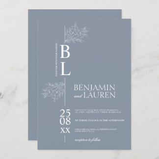 Klassische Moderne Elegante Blumen Dusty Blue Wedd Einladung