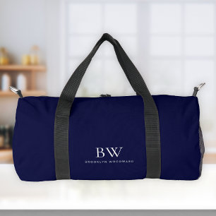 Klassische moderne Minimal Navy Blue White Monogra Duffle Bag