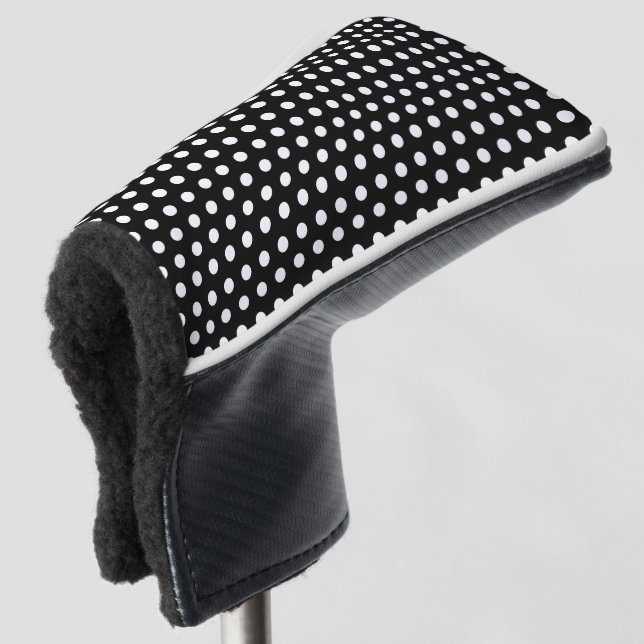 Klassische moderne Polka Dots Schwarz und Weiß Golf Headcover (3/4 Vorderseite)