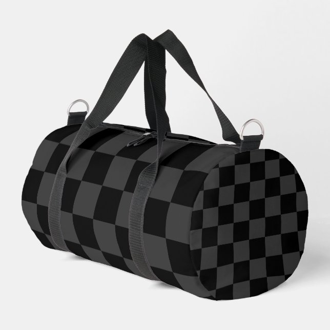 Klassische, moderne Schwarz-Smoky-Schwarz-Schachbr Duffle Bag (Linke Seite)