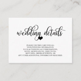 Klassische moderne Schwarz-weiß Heart Wedding Deta Begleitkarte