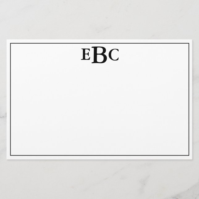 Klassische moderne Schwarz-Weiß-Monogramm-Stationä Briefpapier (Vorderseite)