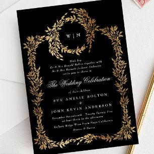 Klassische Mongram Black Wappen Hochzeit Einladung