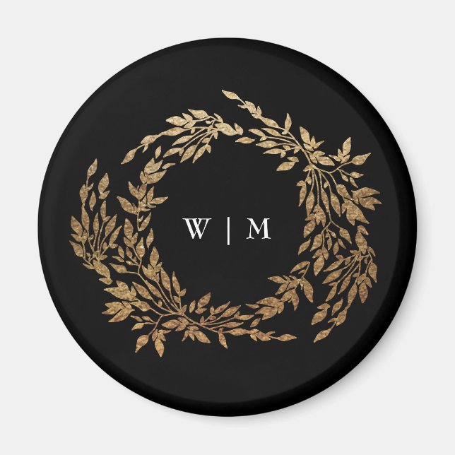 Klassische Mongram Black Wappen Hochzeit Magnet (Vorne)