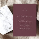 Klassische Mongram Burgundy Script Wedding Einladung<br><div class="desc">Klassische Minimalistische Monogramm traditionelle Typografie Einladung zur Hochzeit in Burgund</div>