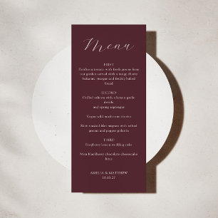 Klassische Mongram Burgundy Script Wedding Menükarte
