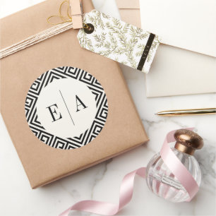 Klassische Mongram Geometric Griechischer Key Chic Runder Aufkleber