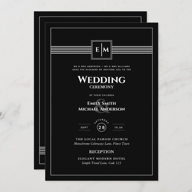 Klassische Mongramm-Feierliche Hochzeit in einem S Einladung (Vorne/Hinten)