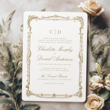 Klassische Mono-Script-Hochzeit in Gold Vintag Fra