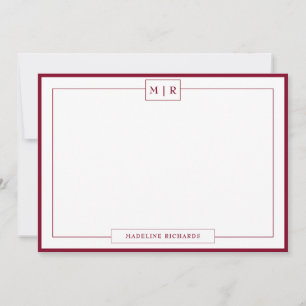 Klassische Monogram Burgundy Border Stationery Mitteilungskarte