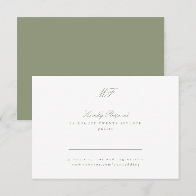 Klassische Monogram Classic Website von Sage Green RSVP Karte (Vorne/Hinten)