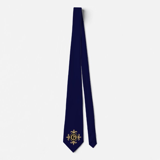 Klassische Monogram Gold Lilie blau Krawatte (Vorderseite)