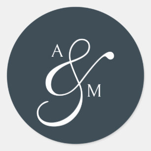 Klassische Monogram Script Ampersand Wedding Cl Runder Aufkleber