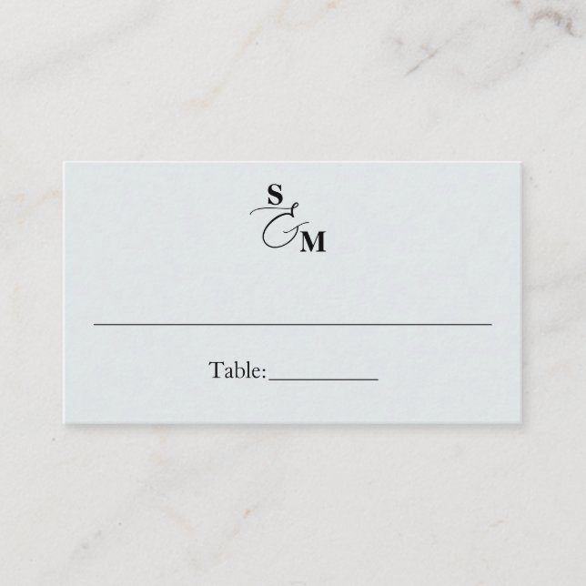 Klassische Monogramm-Et-Zeichen Blaue Hochzeit Platzkarte (Vorderseite)
