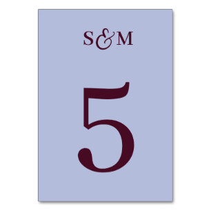 Klassische Monogramm-Et-Zeichen Periwinkle-Hochzei Tischnummer