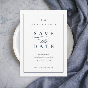 Klassische Monogramm-Hochzeit in Navyblau ohne Fot Save The Date
