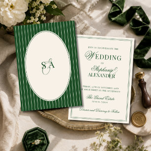 Klassische Monogramm-Hochzeit in Smaragdgrün Old M Einladung