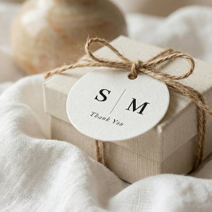 Klassische Monogramm-Hochzeits-Weiß-Dankes-Tags Geschenkanhänger