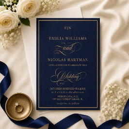 Klassische Monogramm Kobaltblau Gold Hochzeit Einladung
