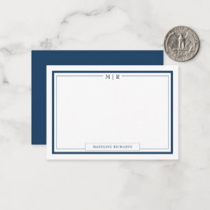Klassische Monogramm Navy Blau Rand Schreibwaren Mitteilungskarte
