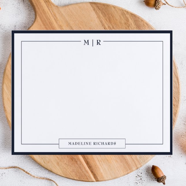 Klassische Monogramm Navy Blue Border Stationery Mitteilungskarte (Von Creator hochgeladen)