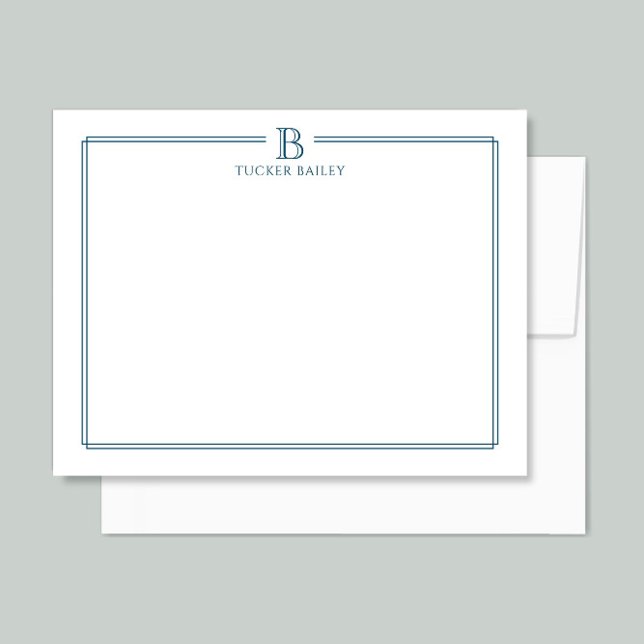 Klassische Monogramm Navy Blue Border Stationery Mitteilungskarte (Von Creator hochgeladen)