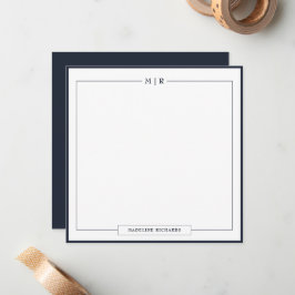 Klassische Monogramm-Navy-Blue-Rahmen-Korresponden Mitteilungskarte