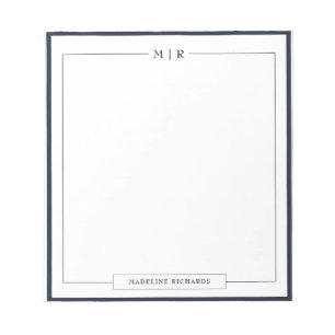 Klassische Monogramm-Navy-Blue-Rand-Papeterie Notizblock