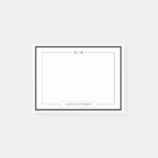 Klassische Monogramm-Navy-Blue-Rand-Papeterie Post-it Klebezettel