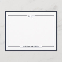 Klassische Monogramm-Navyblau-Rahmen-Korrespondenz Postkarte
