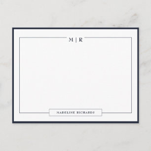 Klassische Monogramm-Navyblau-Rahmen-Korrespondenz Postkarte