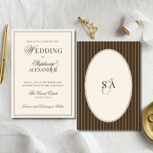 Klassische Monogramm Old Money Braun und Elfenbein Einladung