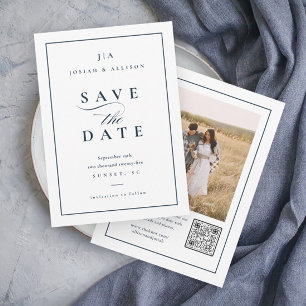 Klassische Monogramm-QR-Code-Foto-Hochzeit Save The Date