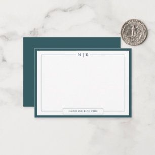 Klassische Monogramm Rauchgrün-Rand-Papeterie Mitteilungskarte