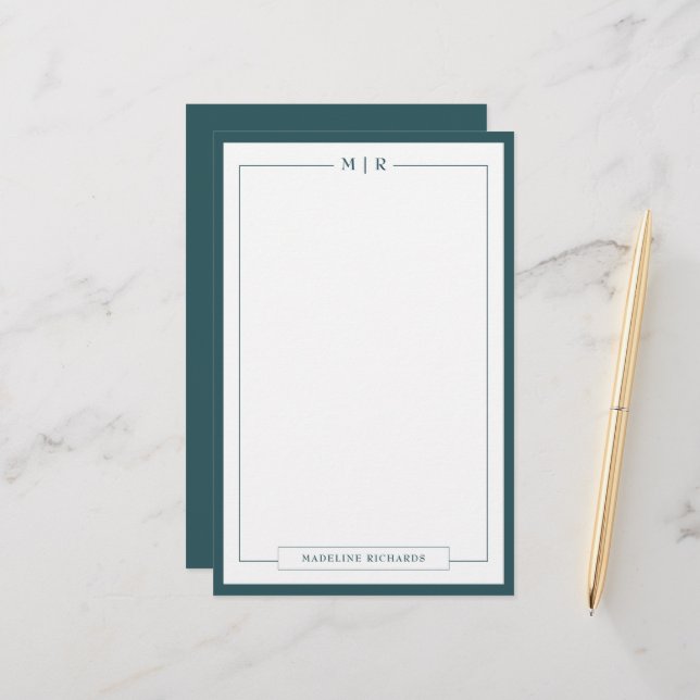 Klassische Monogramm Rauchgrüne Rand Briefpapier (Vorderseite/Rückseite Beispiel)
