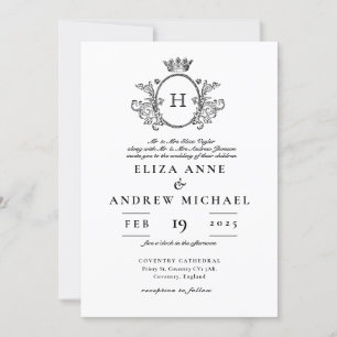 Klassische Monogramm Schwarz-Weiß-Hochzeit Einladung