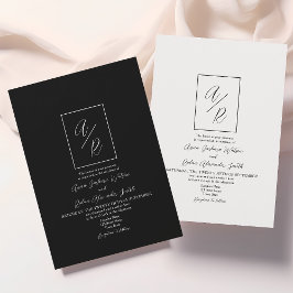 Klassische Monogramm Schwarz-Weiß-Hochzeit Einladung
