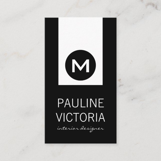 Klassische Monogramm/Schwarzer Akzent Visitenkarte (Vorderseite)