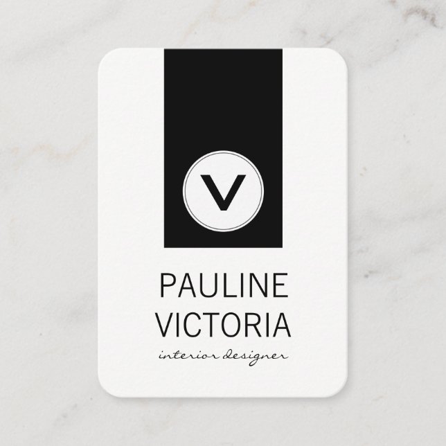 Klassische Monogramm/Schwarzer Akzent Visitenkarte (Vorderseite)