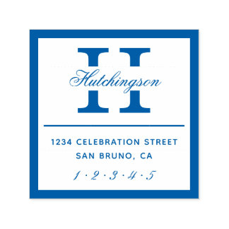 Klassische Monogramm-Typografie | Blaue Rücksendea Permastempel