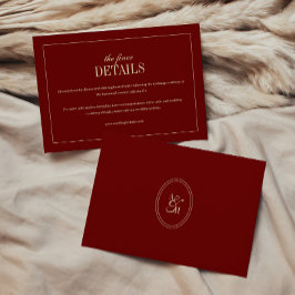 Klassische Monogramm-Weinrote Hochzeitsdetails Begleitkarte
