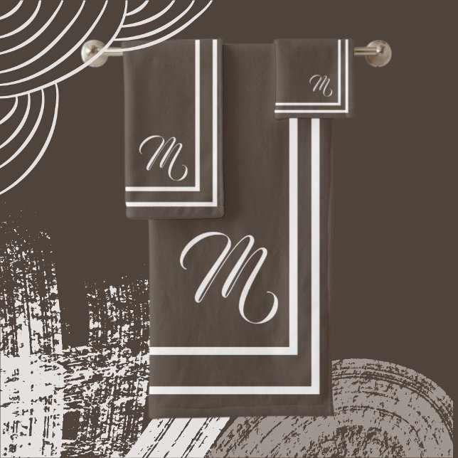 Klassische Monogrammatik, reich dunkelbraun/weiß Badhandtuch Set (Von Creator hochgeladen)