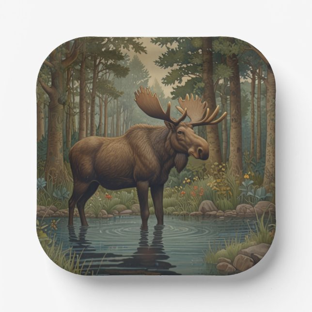 Klassische Moose boho Waldlandschaft Pappteller (Vorderseite)