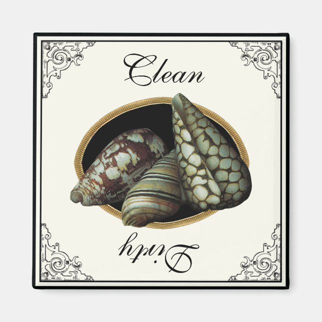 Klassische Muscheln Schwarz Sauberes Geschirrspüle Magnet (Vorne)