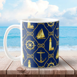 Klassische Nautische Navy Blue and Gold Rope Knots Kaffeetasse